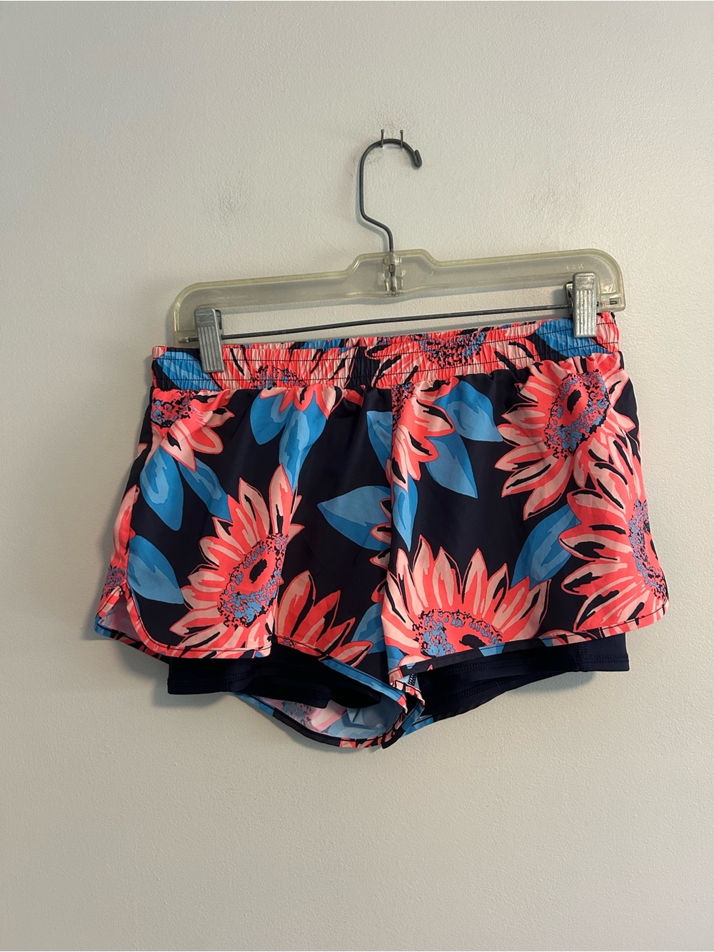 Aerie small pink & blue floral athletic shorts with built in spandex liner